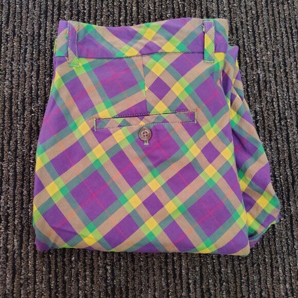 Royal & Awesome Men's Golf Pants Slim Fit Mardi Grass Golf Trousers Tartan Plaid - Picture 4 of 12